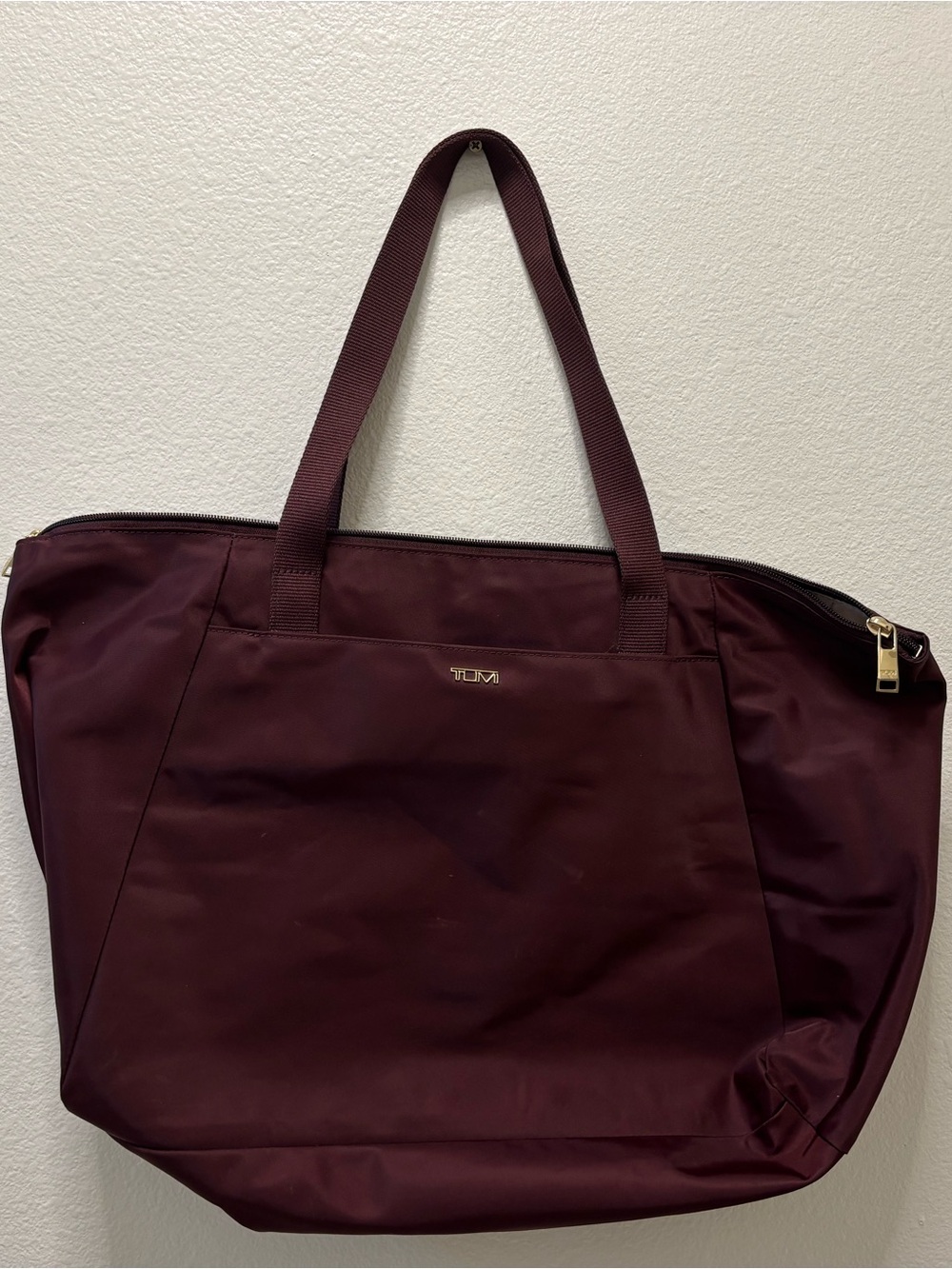 Tumi Burgundy Nylon Tote with Gold Accent